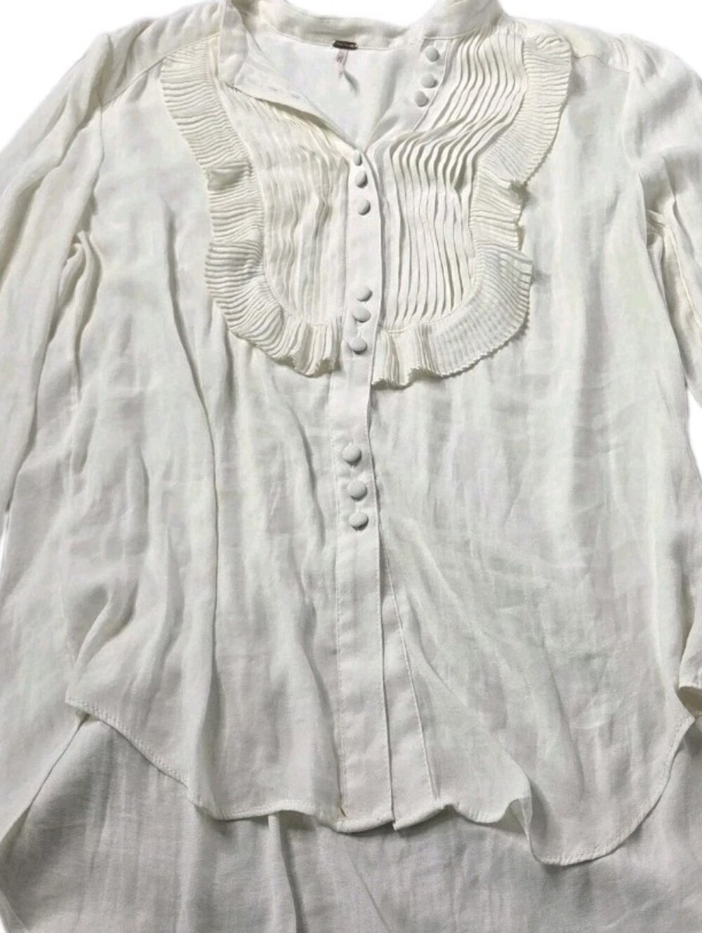 Free People Elegant White Ruffle-Front Women's Small Blouse
